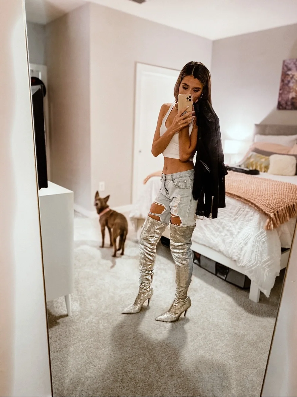 Metallic Silver Sequin Over-the-Knee Women's Boots